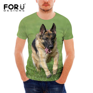 FORUDESIGNS German Shepherd Dog Print T Shirts Men Summer O-Neck Top Tee Shirt Black Casual Breathable Short Sleeve Tshirt Male