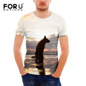 FORUDESIGNS German Shepherd Dog Print T Shirts Men Summer O-Neck Top Tee Shirt Black Casual Breathable Short Sleeve Tshirt Male