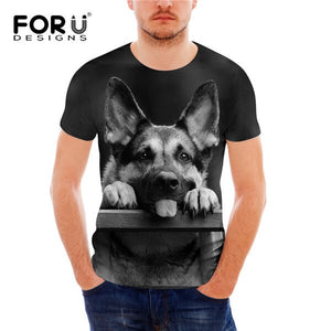 FORUDESIGNS German Shepherd Dog Print T Shirts Men Summer O-Neck Top Tee Shirt Black Casual Breathable Short Sleeve Tshirt Male