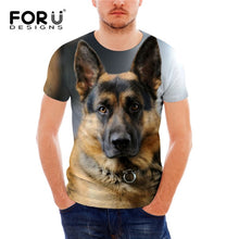 Load image into Gallery viewer, FORUDESIGNS German Shepherd Dog Print T Shirts Men Summer O-Neck Top Tee Shirt Black Casual Breathable Short Sleeve Tshirt Male
