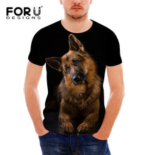 Load image into Gallery viewer, FORUDESIGNS German Shepherd Dog Print T Shirts Men Summer O-Neck Top Tee Shirt Black Casual Breathable Short Sleeve Tshirt Male
