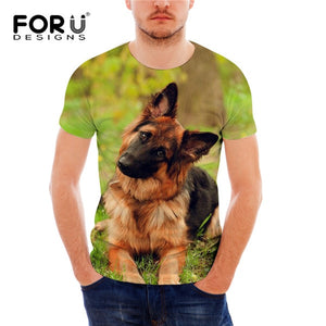 FORUDESIGNS German Shepherd Dog Print T Shirts Men Summer O-Neck Top Tee Shirt Black Casual Breathable Short Sleeve Tshirt Male