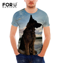 Load image into Gallery viewer, FORUDESIGNS German Shepherd Dog Print T Shirts Men Summer O-Neck Top Tee Shirt Black Casual Breathable Short Sleeve Tshirt Male
