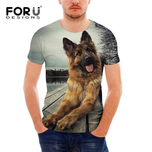 FORUDESIGNS German Shepherd Dog Print T Shirts Men Summer O-Neck Top Tee Shirt Black Casual Breathable Short Sleeve Tshirt Male