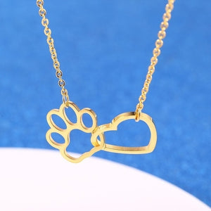 RIR Gold Hollow Cute Animal Dog Paw Love Heart Pendant Necklaces Pet Memorial In Memory of Your Loss Pets Best Friendship Gift