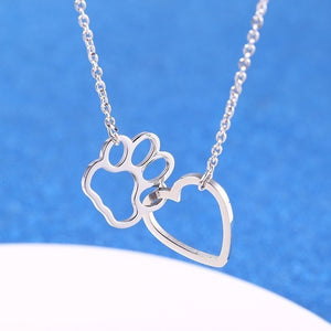 RIR Gold Hollow Cute Animal Dog Paw Love Heart Pendant Necklaces Pet Memorial In Memory of Your Loss Pets Best Friendship Gift