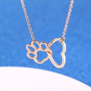 RIR Gold Hollow Cute Animal Dog Paw Love Heart Pendant Necklaces Pet Memorial In Memory of Your Loss Pets Best Friendship Gift