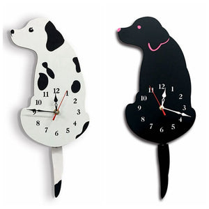 Acrylic Clocks Wall Stickers Creative Cartoon Dog Tail Movement Wall Clock Stick Way Silence Wall Hanging Clocks Home Decor 1pc