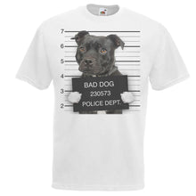 Load image into Gallery viewer, 2019 Summer Tee Shirt Mens White Dog Mugshot Staffordshire Bull Terrier T-Shirt Criminal K9 TShirt O-Neck T-shirt
