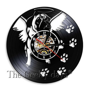 Lovely Pug Dog British Bulldog Vinyl Record LED Wall Clock Modern Design Animal Puppy Wall Clocks Nursery Wall Art Decor