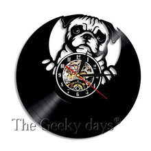 Load image into Gallery viewer, Lovely Pug Dog British Bulldog Vinyl Record LED Wall Clock Modern Design Animal Puppy Wall Clocks Nursery Wall Art Decor
