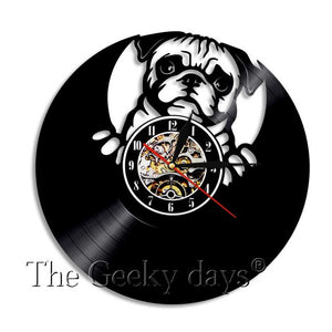 Lovely Pug Dog British Bulldog Vinyl Record LED Wall Clock Modern Design Animal Puppy Wall Clocks Nursery Wall Art Decor