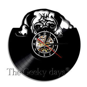 Lovely Pug Dog British Bulldog Vinyl Record LED Wall Clock Modern Design Animal Puppy Wall Clocks Nursery Wall Art Decor