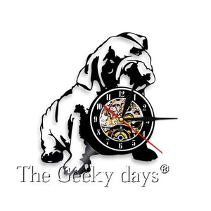 Lovely Pug Dog British Bulldog Vinyl Record LED Wall Clock Modern Design Animal Puppy Wall Clocks Nursery Wall Art Decor