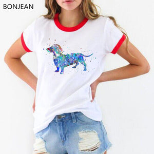 Hipster Cool Dachshund Watercolor T-Shirt femme Summer Fashion Women T Shirt Pretty Girl Casual Top tshirt Cute Dog Art Design