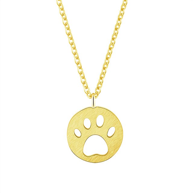 Cute Pets Dogs Footprints Pendant Necklaces Pendants Stainless Steel Jewelry For Women Cat Paw Footmark Round Necklace Bff Gift