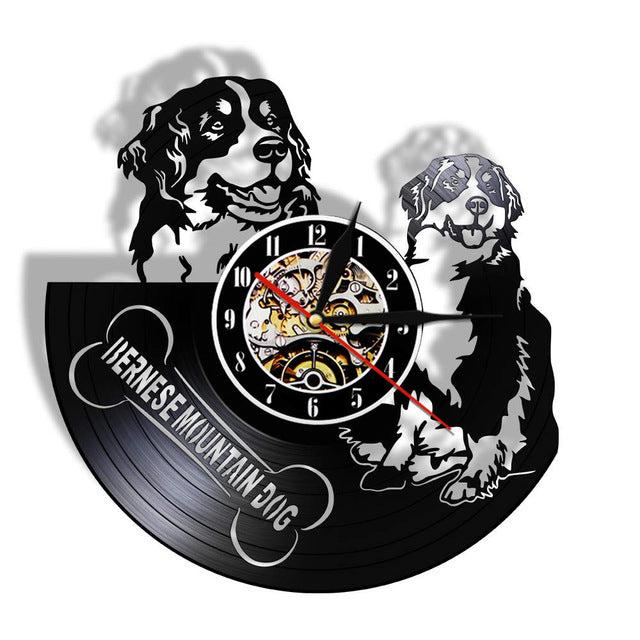 Cute Bernese Mountain Dog Clock Animal Mute Mechanism Vinyl Wall Decor Bernese Mountain Dog Pet Dog Lovers to the Dear Friends